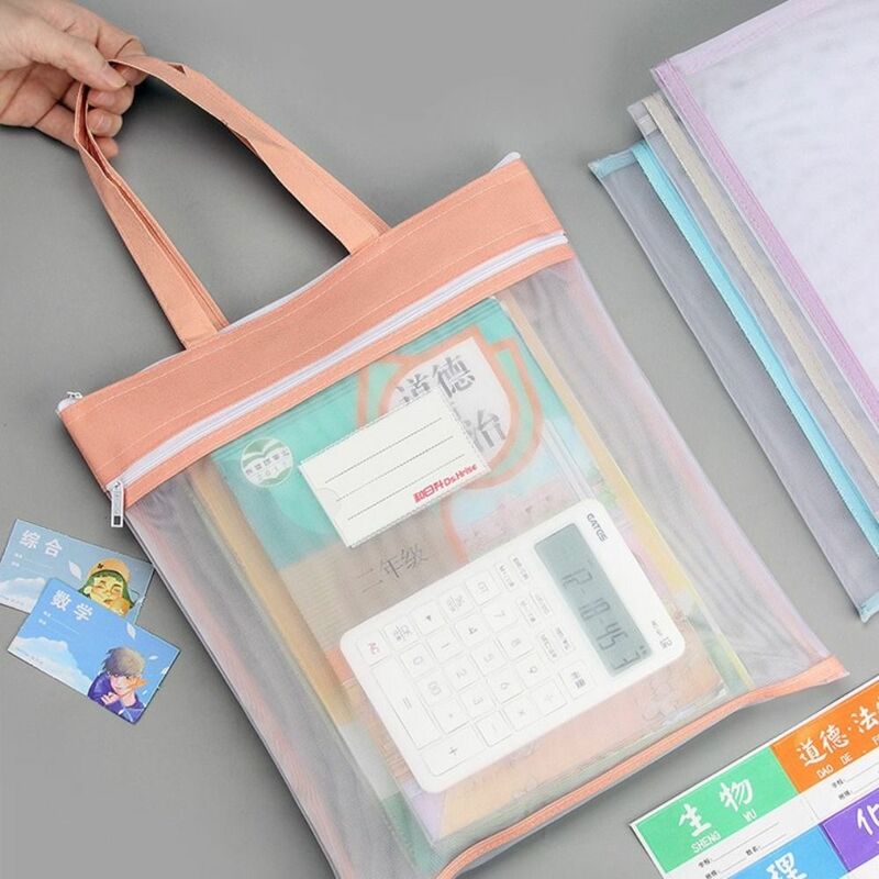 Durable Homework Student Storage Bags Textbook Test Paper Folder Document Bag Zipper Storage Bag A4 Mesh File Folders