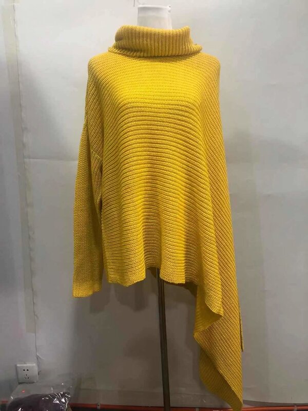 CM.YAYA Elegant Women Winter Autumn Streetwear One Long Sleeve Asymmetrical Yellow Turtleneck INS Pullovers Sweater Jumpers