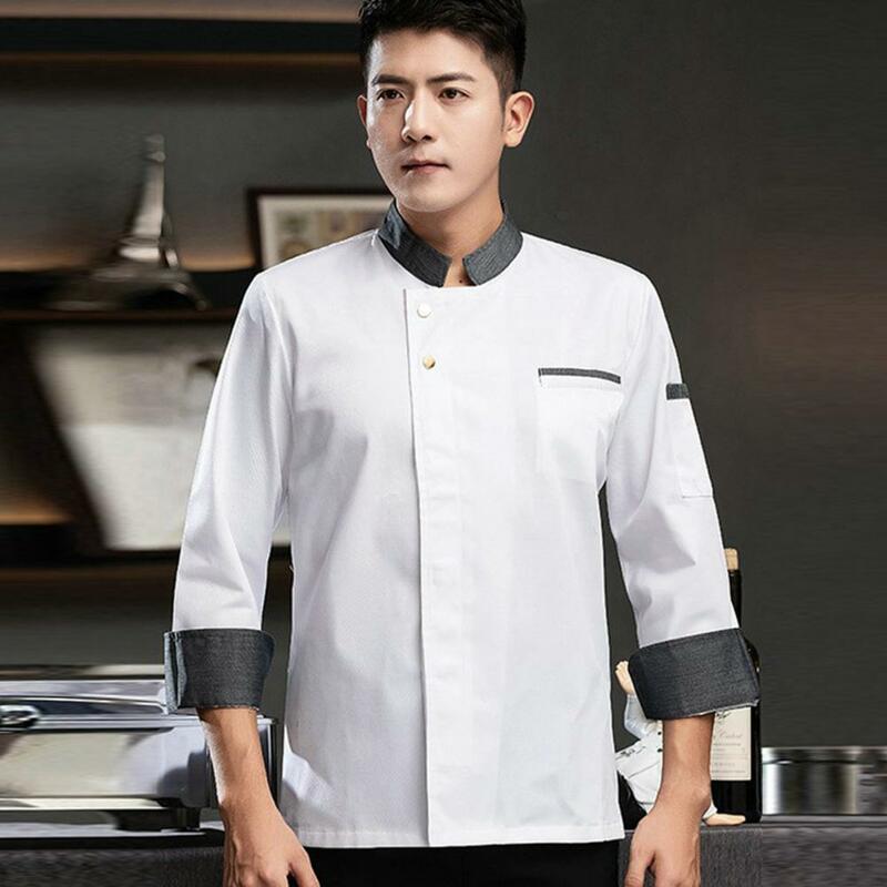 Stylish Chef Shirt Anti-pilling Long Sleeves Washable Bakery Cook Coat Unisex Kitchen Uniform  Chef Jacket Anti-dirty