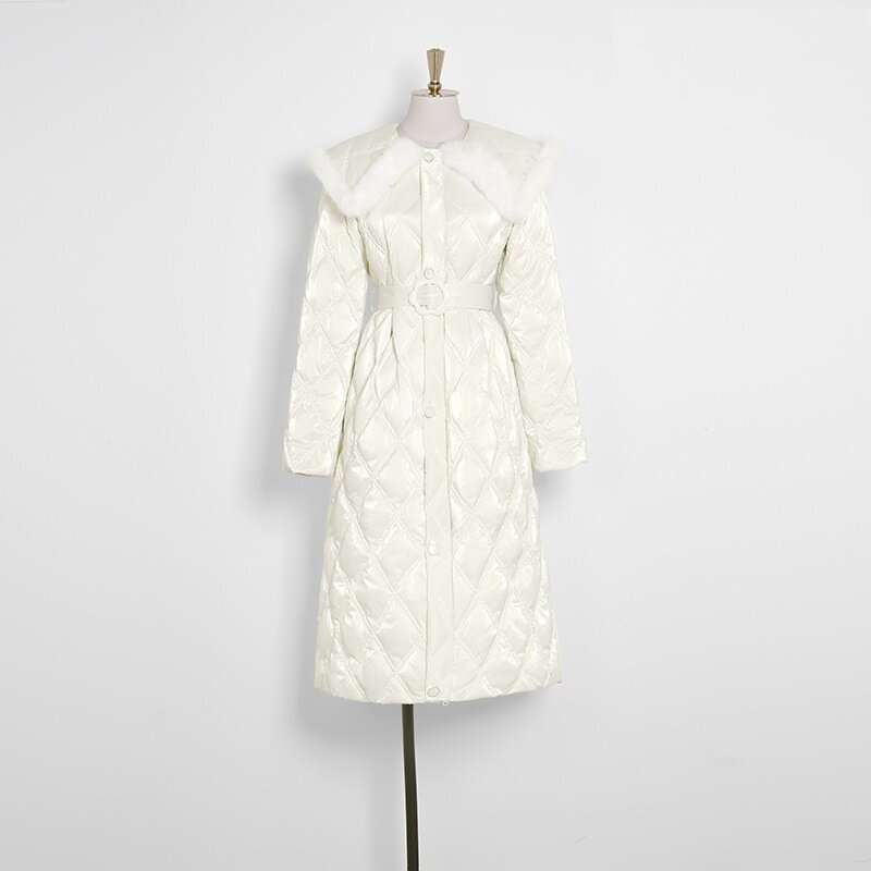여성용 빅 라펠 허리 벨트, 따뜻한 다운 재킷, 겨울 신상 패션