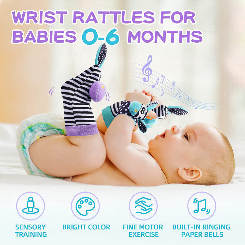 Bayi pergelangan tangan kerincingan pencari kaki Set kaus kaki kerincingan bayi kaus kaki dan bayi tangan mainan bayi baru lahir mainan sensorik lembut untuk bayi