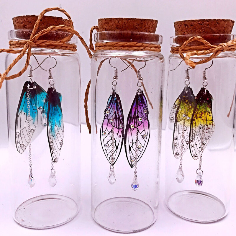 Pendientes colgantes de Material de alas vívidas de libélula simulada de hada hecha a mano, fabricación de joyas de alas de mariposas e insectos, envío directo