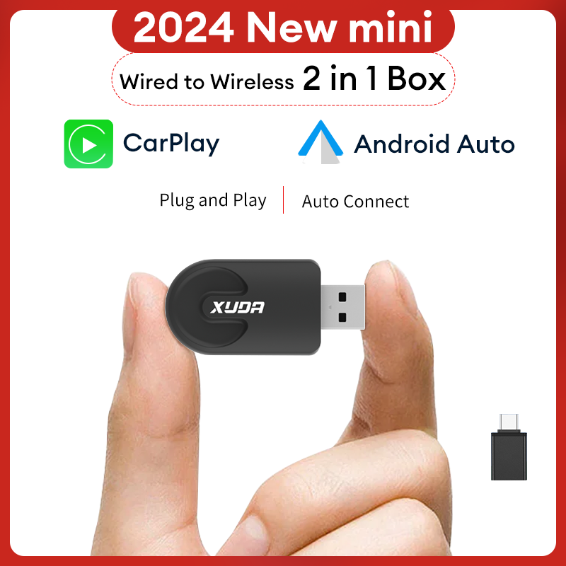 XUDA Mini cablato a Wireless 2 in 1 AI Box Carplay 5G Wif & Bluetooth 5.0 Android Auto Plug and Play connessione Non induttiva