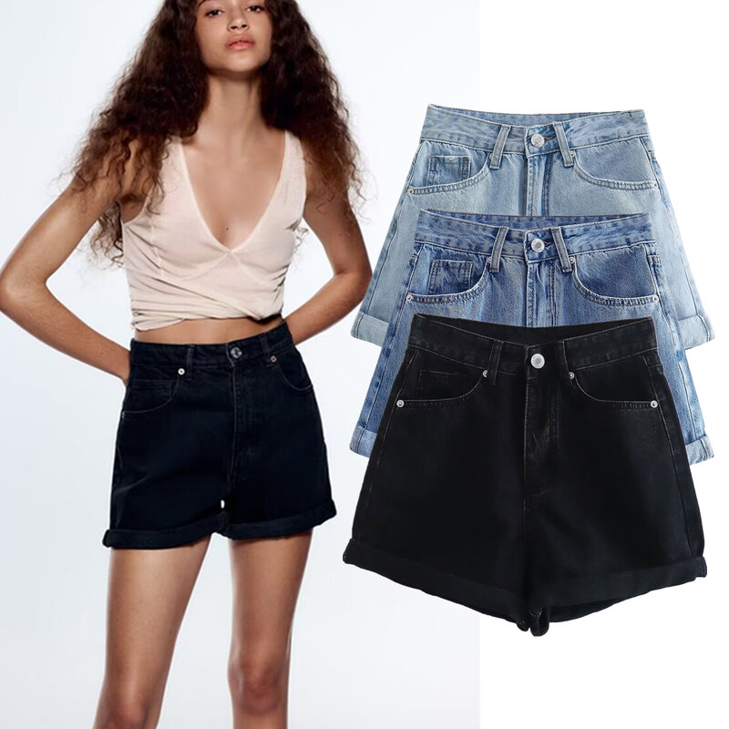 Emily & Di-pantalones cortos de mezclilla lavados para mujer, Bermudas de cintura alta, Estilo Vintage, a la moda, Verano