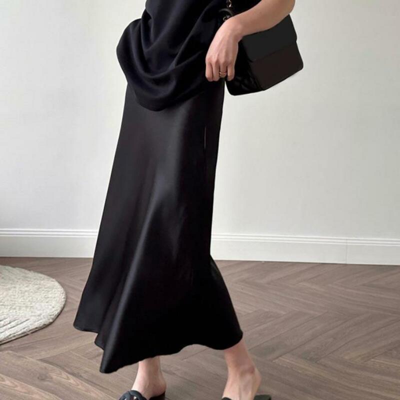 Женская атласная юбка-макси с высокой талией, эластичным поясом