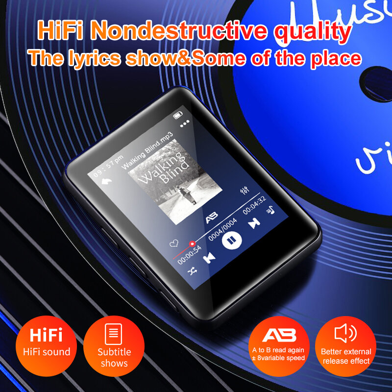 Walkman mp3mp4 de pantalla completa de 2,5 pulgadas, Mini reproductor de música portátil ultradelgado con Bluetooth, compatible con coche, versión para estudiantes