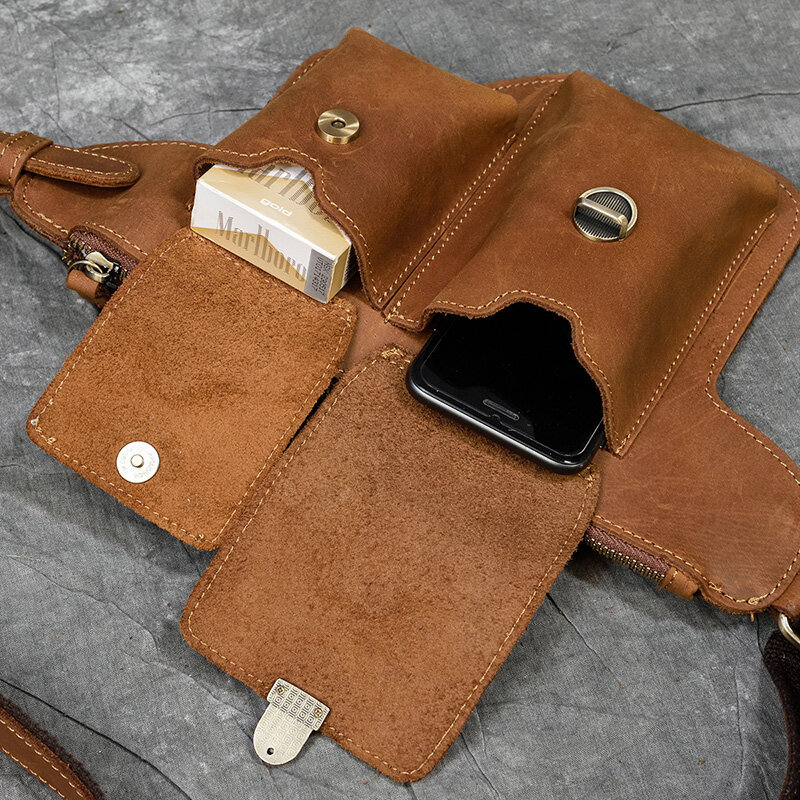 Men's Genuine Leather Waist Bag Cigarette Case Bag Real Leather Waist Pack Casual Messenger Bag For Phone Wallet Chest Bag