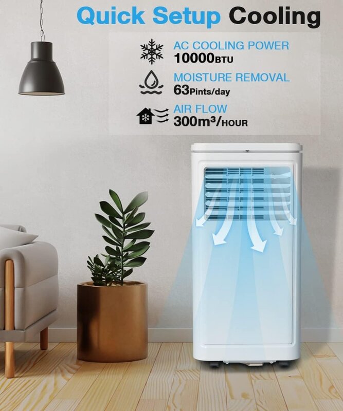 Portable Air Conditioner, 10000 BTU for Room up to 450 sq. ft,with Dehumidifier & Fan, 2 Fan Speeds, 24H Timer, Remote Control