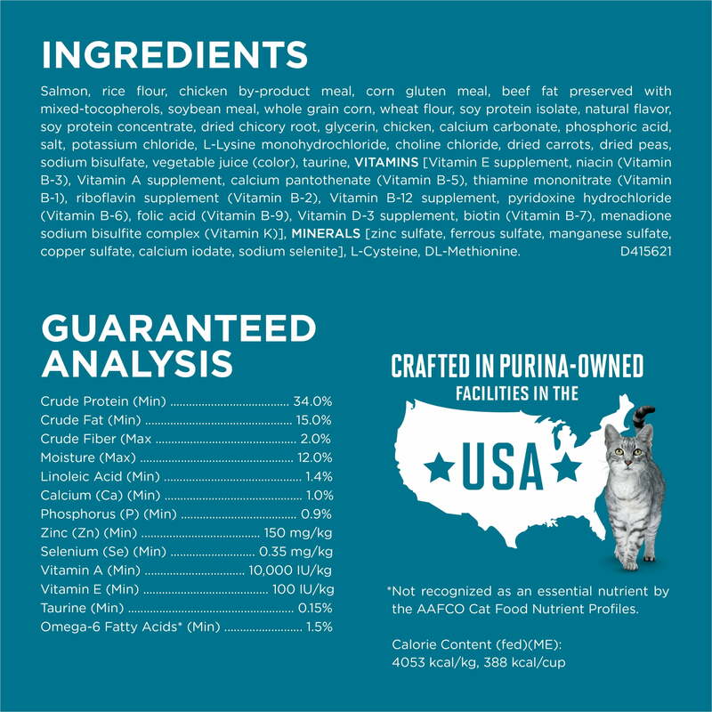 Purina-One Tender Select Dry Cat Food, Real Alta Proteína, Salmão, Saco de 16 lb