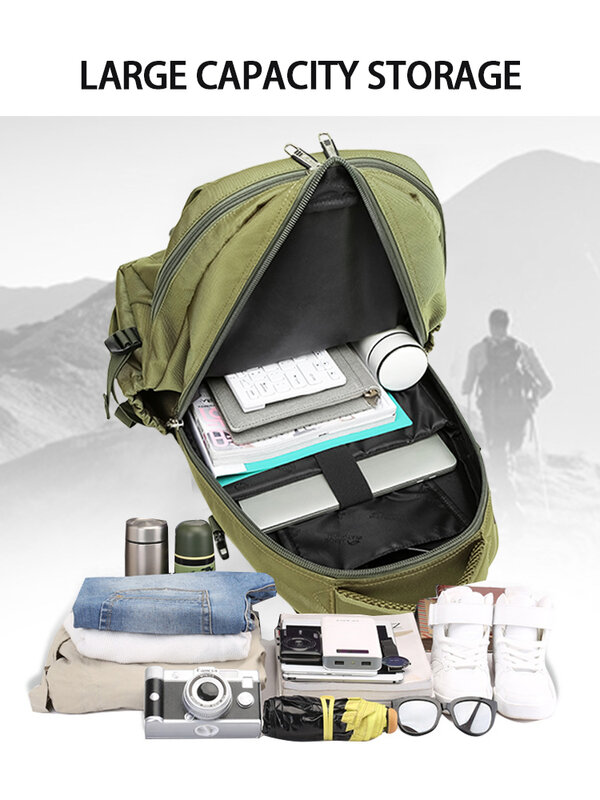 야외 등산 배낭 캠핑 여행 배낭, 레인 커버가 있는 남성용 어깨 전술 군사 가방, 방수 Dacron 가방