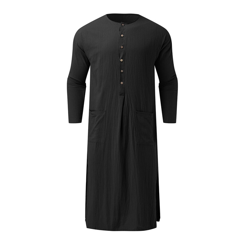 Saudi Jubba Kaftan Loose Full Length Thobe Robe Top Men's Muslim Clothing for Four Seasons in Blue Black White