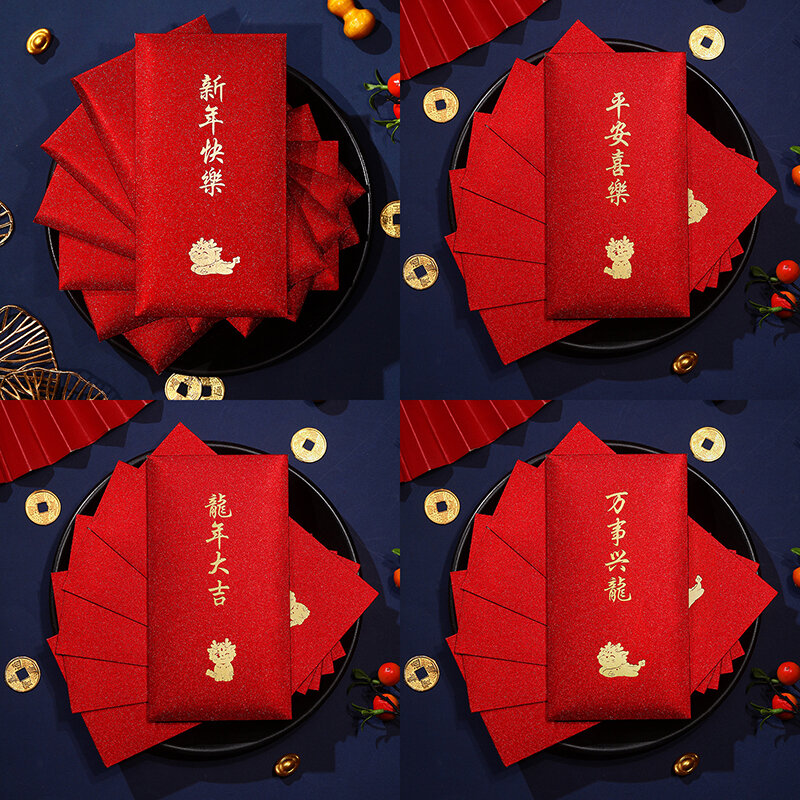 Sobres Rojos del Año del dragón, 6 piezas, 2024, Festival de Primavera chino, regalo para niños, sobres de dinero de la suerte, sobres de dinero festivos de boda
