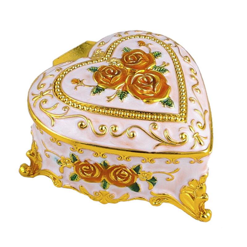 صندوق مجوهرات على شكل قلب بالمينا ، حامل حلية ، صندوق هدايا تذكارات معدني مزخرف ، حقيبة كنز للحلقات والقلائد