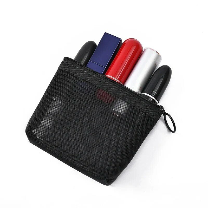 Bolsa de maquillaje de malla negra transparente para mujer, bolsa de cosméticos pequeña y grande, bolsas de almacenamiento portátiles, artículos de tocador de viaje, bolsa organizadora de toallas