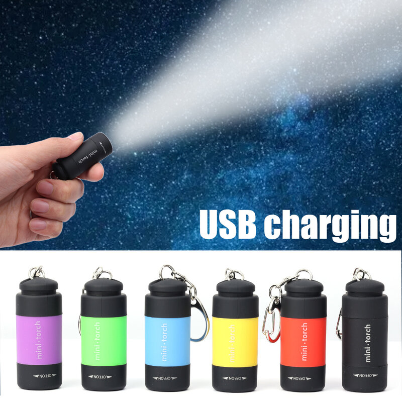 LED Torch Mini Pocket Flashlights Portable Keychain Flashlight Outdoor Torch Lamp USB Rechargeable Camping Waterproof Flashlight