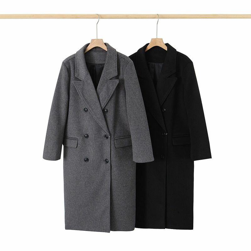 Cappotto di lana lungo con colletto su misura alla moda di buona qualità Plus Size cappotto spesso doppiopetto allentato autunno inverno da donna