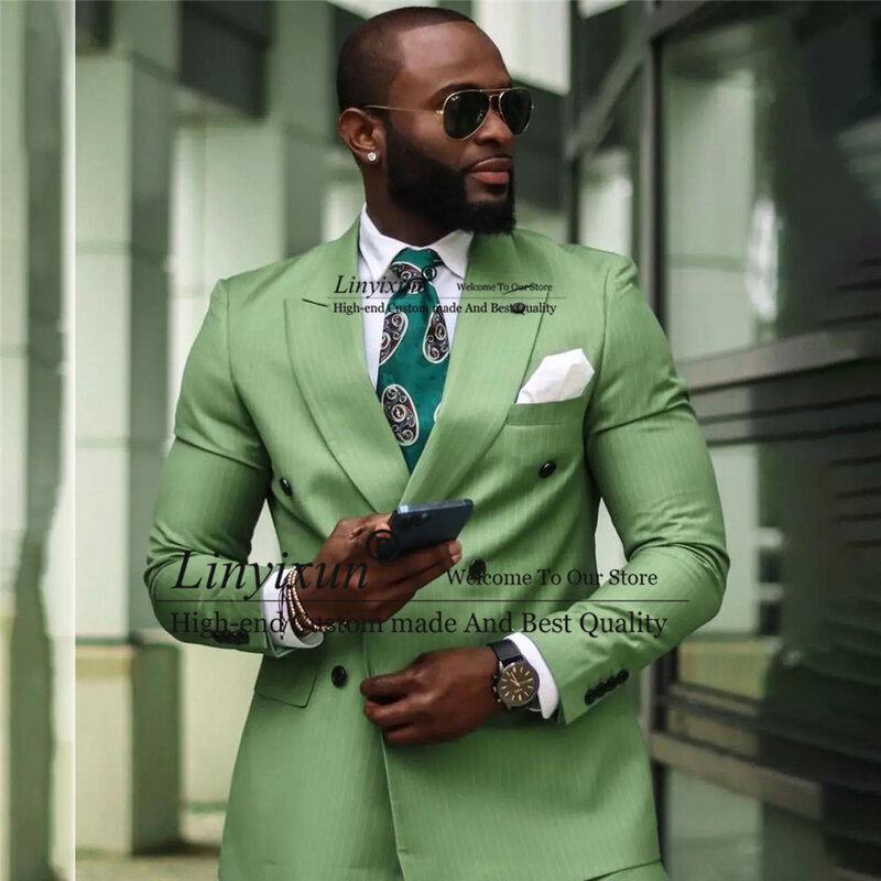 Traje Formal de novio para hombre, Blazer ajustado de negocios, conjunto de 2 piezas para banquete, chaqueta, pantalón, traje de boda, color verde oliva, a la moda