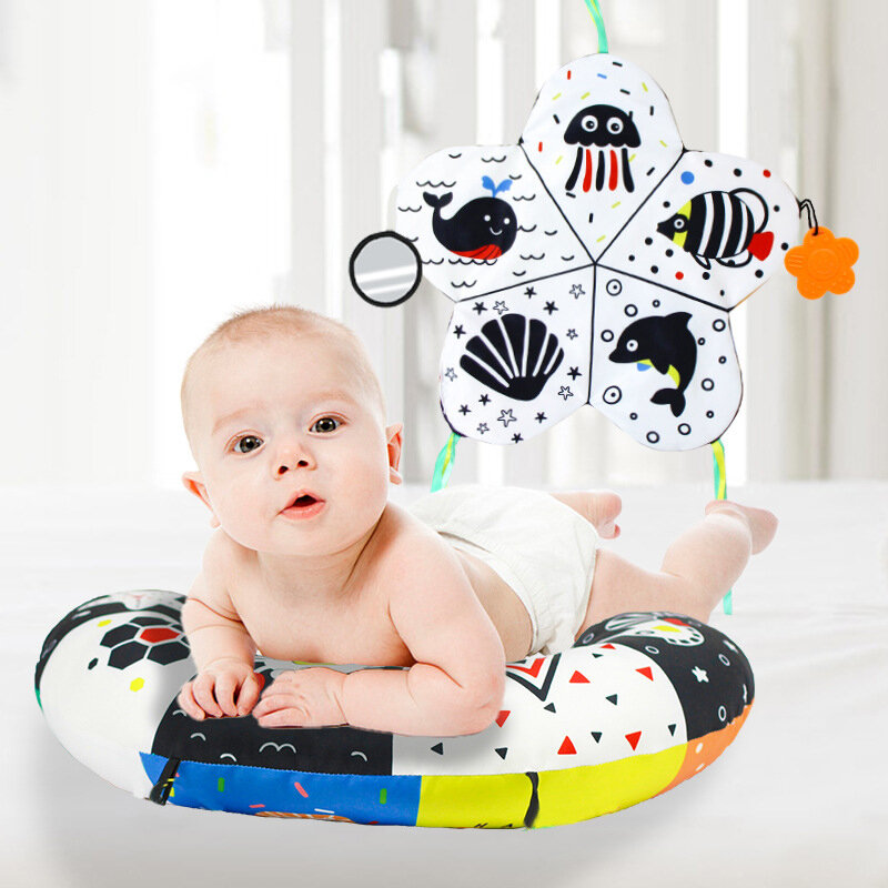 新生児用の高コントラスト両面感覚玩具、腹時間、黒と白の横枕、赤ちゃんの頭のトレーニング枕