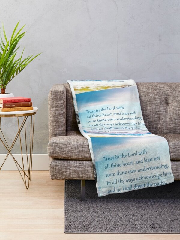 Proverbs 3:5-6 Scripture on Ocean Background Throw Blanket Oversized Throw Blanket