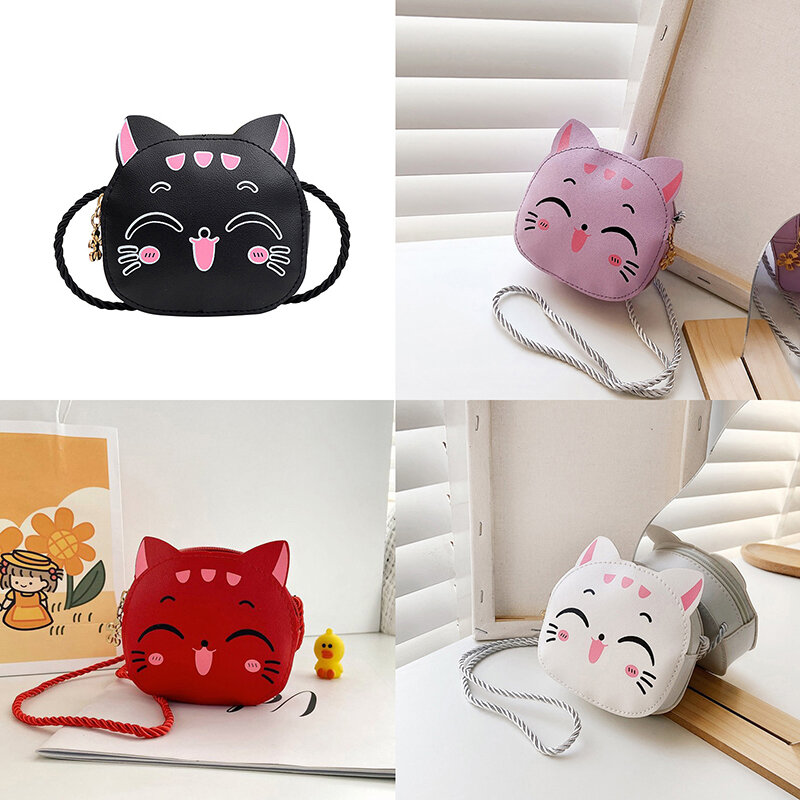 Mini bolso cruzado de hombro con cremallera para niños y niñas, monedero de gato pequeño, bolsos de mano creativos, bolso de mensajero lindo, moda