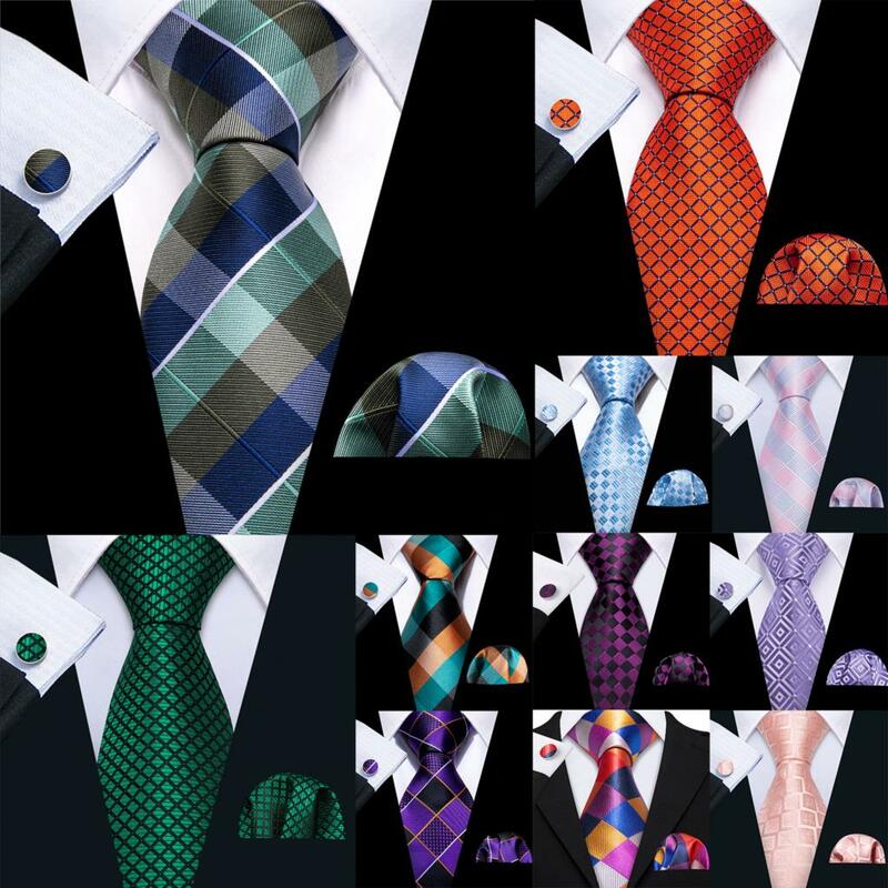 Мужской галстук-бабочка Barry.Wang, шелковый галстук в клетку, запонки в клетку, жаккардовый галстук для мужчин, Официальный Повседневный Свадебная деловая вечеринка