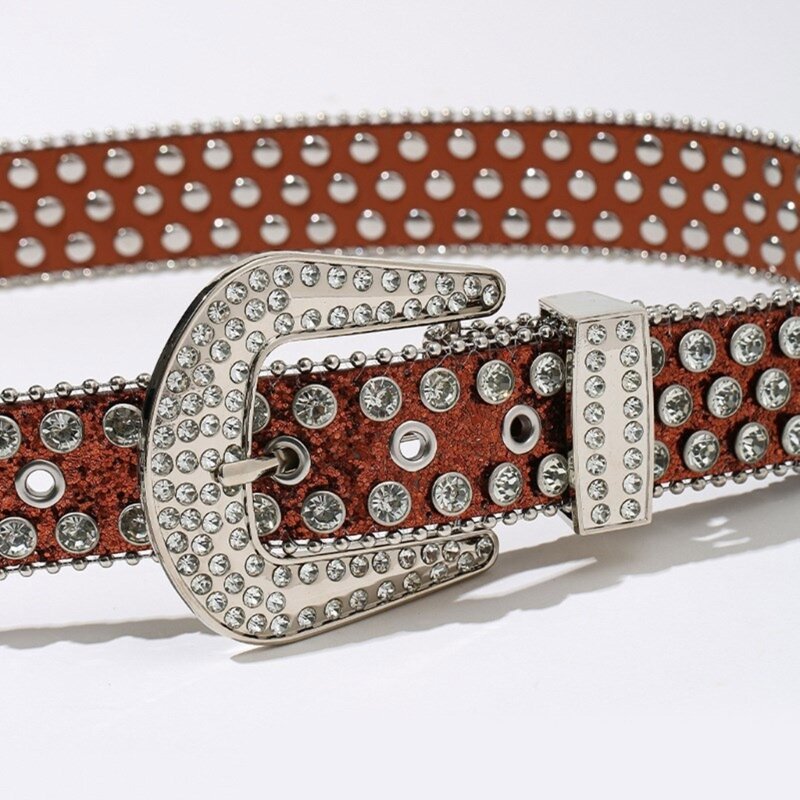 Cinturón ajustable delicado con hebilla diamantes imitación para mujer, cinturones cintura con lentejuelas completas