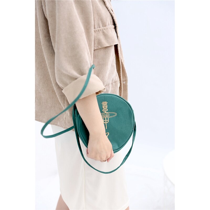 Bolso de mano bordado para mujer, bolsa pequeña redonda italiana, bolso de mensajero, fresco y Simple