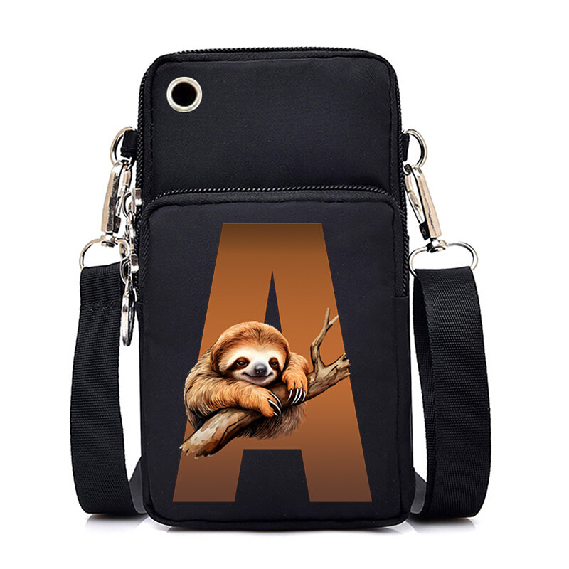 Sloth 26 Alphabet Cartoon Printing Cell Phone Pocket Women's Mobile Phone Bags Sports Gym Running Phone Bag Bolsos Para Mujer