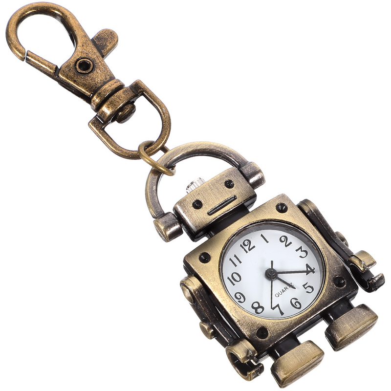 Gantungan kunci liontin jam Retro kreatif, 1 buah jam tangan saku halus Vintage, gantungan kunci berbentuk Robot