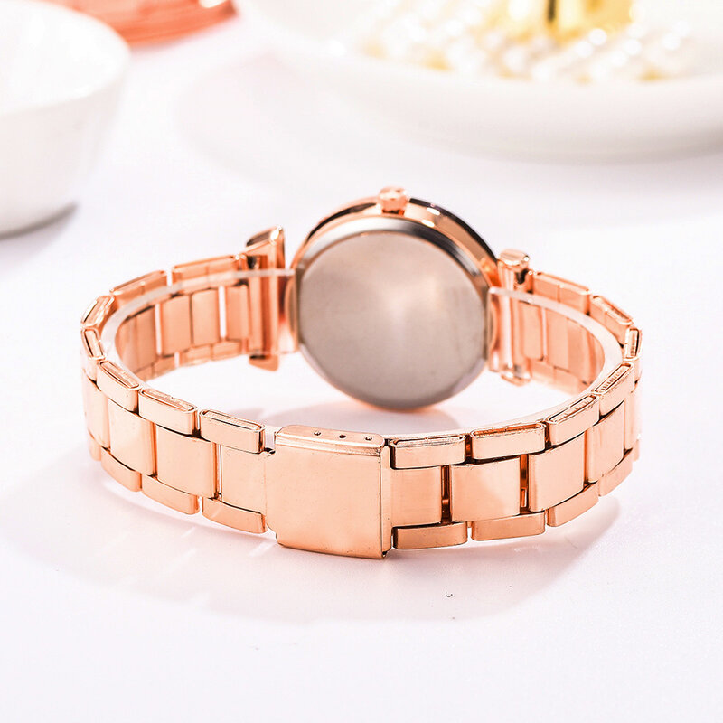 Fashion Ladies Watch Bracelet Set Rose Gold Stainless Steel Watches for Women Luxury Quartz Wristwatch Female Relogio Feminino