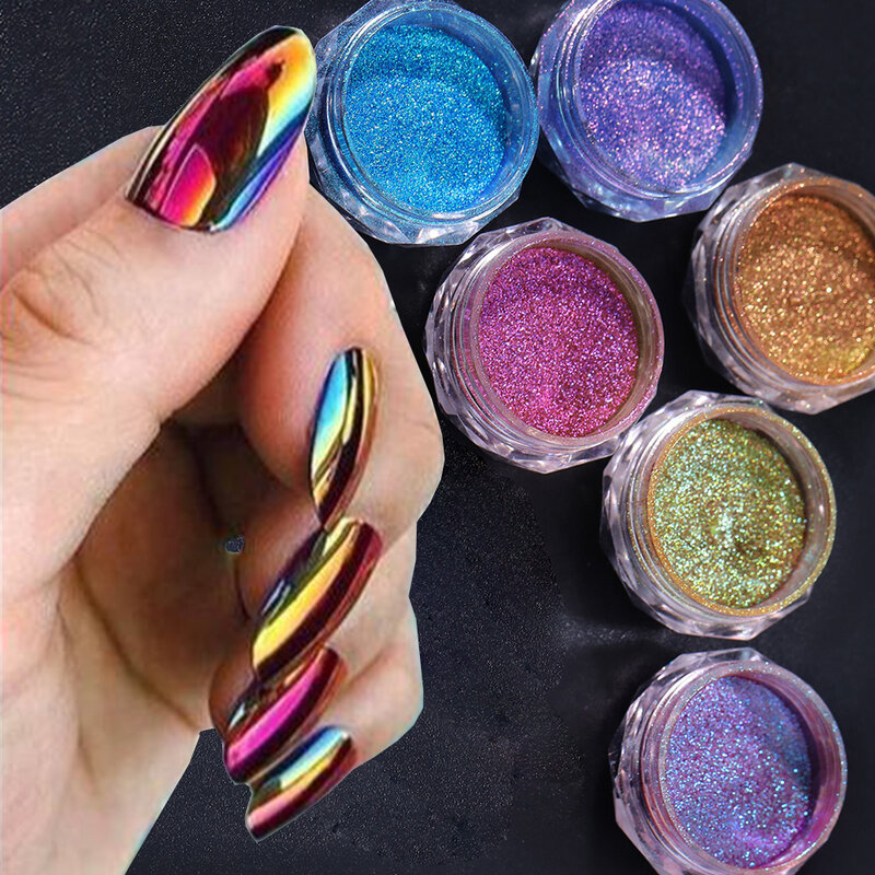 0.3g Chameleon Mirror Chrome Nail Powder Holographic Glossy Shiny Pigment Magic Metallic Effect Dust For Manicure DIY Decoration