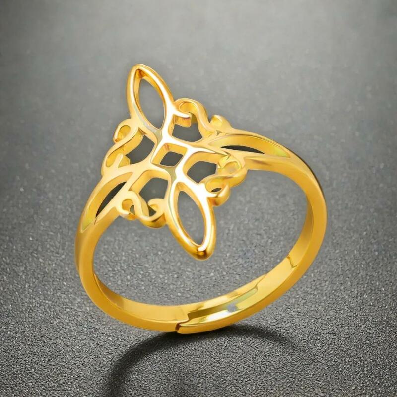 YILUOCD Witchcraft baja nirkarat cincin terbuka supranatural simpul cincin untuk wanita Wiccan perlindungan salib jimat perhiasan