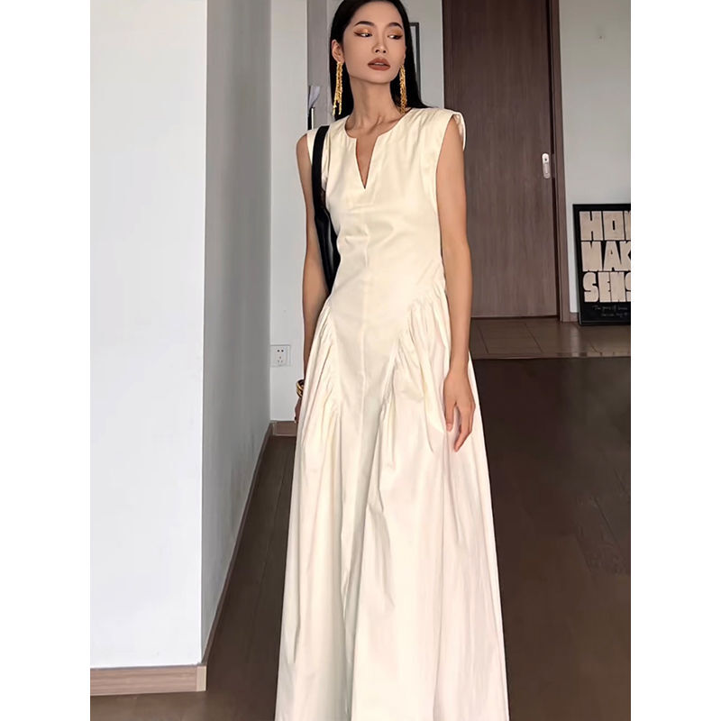 HOUZHOU gaun Maxi tanpa lengan elegan Vintage untuk wanita 2024 gaun pesta pernikahan kasual Malam panjang satu potong musim panas
