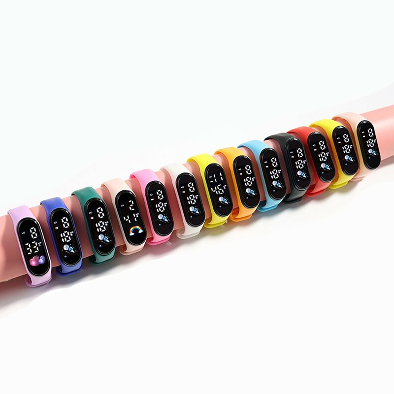 Многоцветные Смарт-часы для мальчиков и девочек, модные светодиодные цифровые наручные часы с силиконовым ремешком, водонепроницаемые спортивные часы, часы
