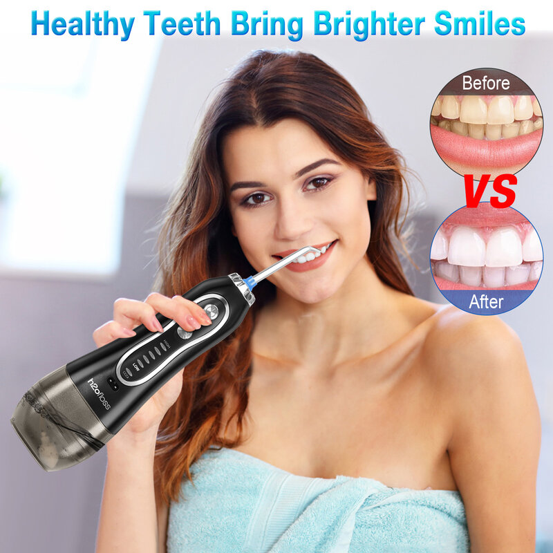치아용 H2ofloss 물 치실 세정기, 휴대용 여행용 구강 세정기, 치아 교정기, 충전식 및 IPX7 방수 무선