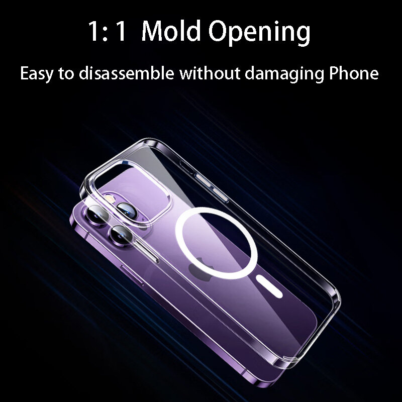 Прозрачный чехол для телефона iPhone 14, 13, 12, 11, 15 Pro Max, для Magsafe, магнитный чехол с беспроводной зарядкой и анимацией, чехол для 7, 8, XR, XsMax, чехол