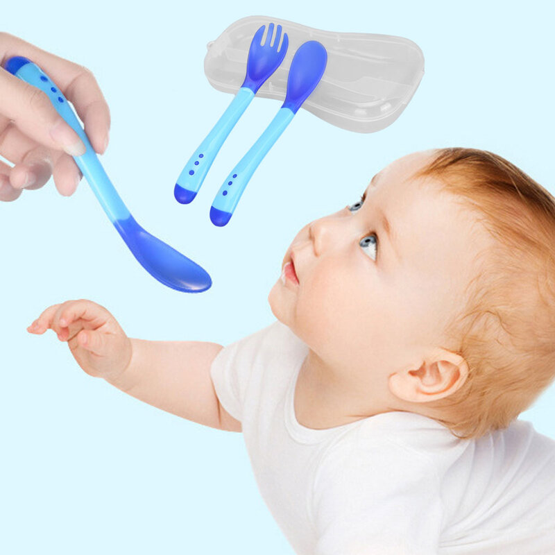 Sendok Berubah Warna Bayi 3 Buah/Set Peralatan Balita Kecil Sendok Bayi Plastik Alat Makan Bayi Peralatan Makan Anak Sensitif Panas