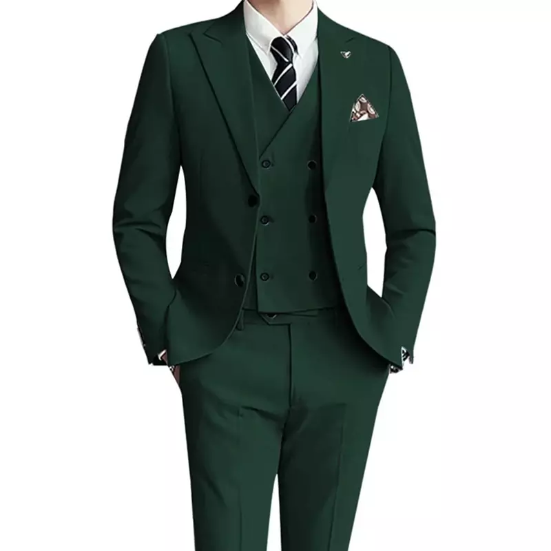Moda nuovi uomini per il tempo libero Boutique tinta unita Business Slim Wedding Best Suit 3 pezzi Set blazer Dress Jacket Coat Pants Vest