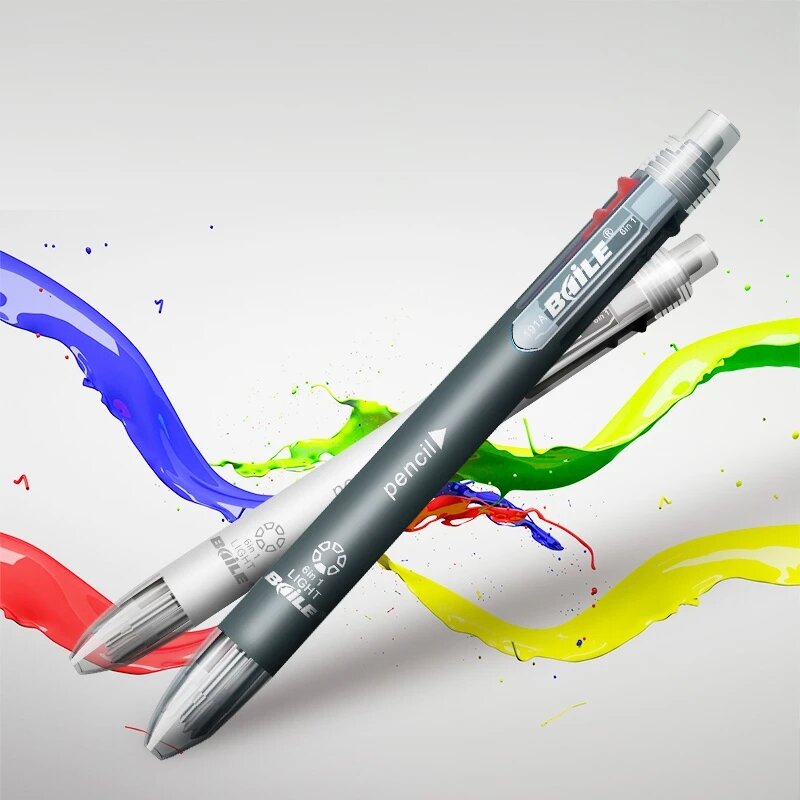Multicolor Rolo Bola Pen Set com Recargas de Chumbo, 5 Cor Esferográfica, 1 Núcleo Lápis, Criativo Multifuncional Caneta Marcação, 6 em 1
