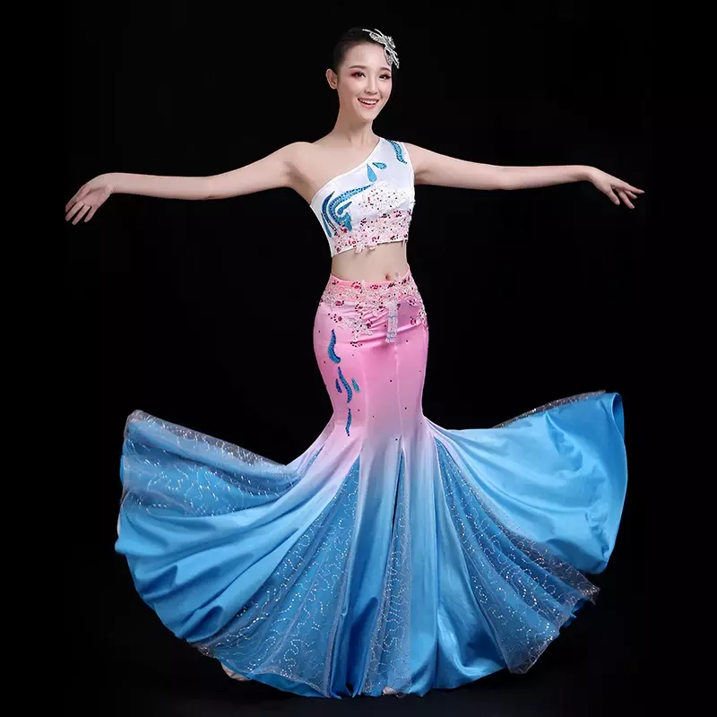 Dai Dance Clothing Adult Daughter Children Xishuangbanna Fishtail Skirt Gradient Peacock Dance