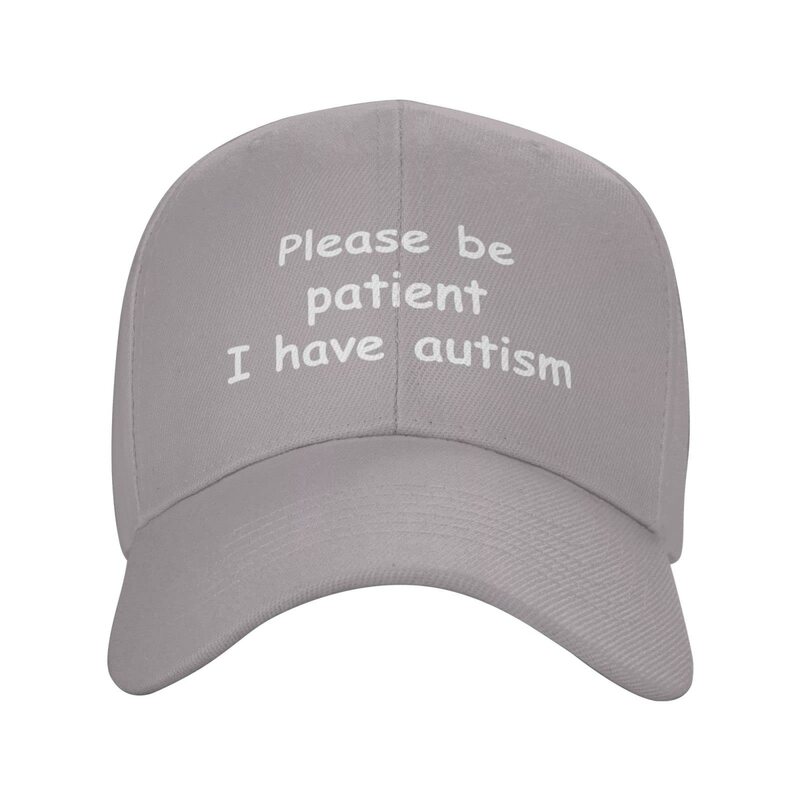 Boné de beisebol ajustável para esportes ao ar livre, chapéus cinzentos, eu tenho autismo, por favor seja paciente