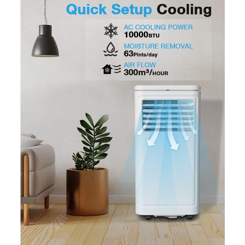 Joy Pebble Draagbare Airconditioner, 10000 Btu Voor Kamer Tot 450 Vierkante Voet, Draagbare Ac Met Ontvochtiger En Ventilator, 2 Ventilatorsnelheden