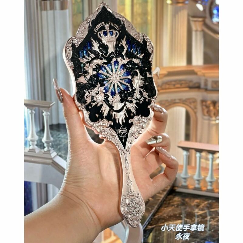 Flower Knows Little Angel Handheld Mirror Ins Princess Style Girls Travel Portable Makeup Mirror Birthday Gift for Friends