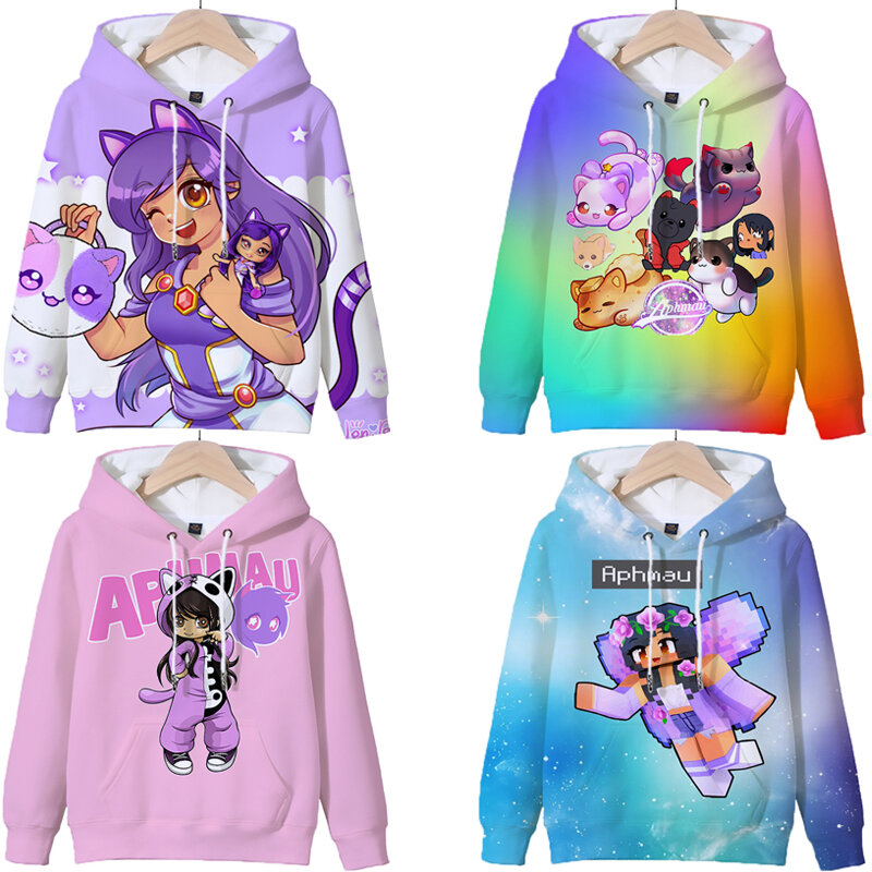 3D Game Aphmau Print Hoodie Kids Hooded Sweatshirts Cartoon Anime Hoodies Spring Fall Children Clothing Harajuku Pullvers Tops