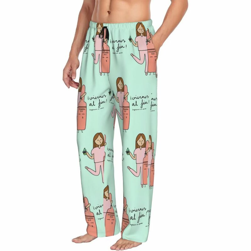 Custom Enfermera En Apuros Pajama Pants Men Doctor Nurse Lounge Sleep Stretch Sleepwear Bottoms with Pockets
