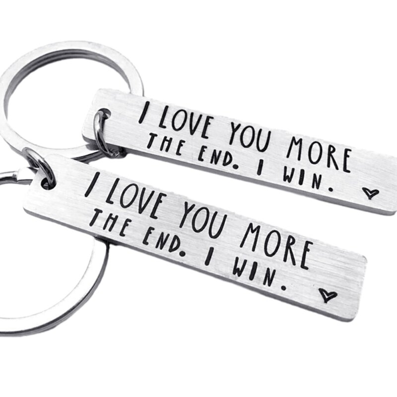 Lettering Keychain Charm, I lOVE More The End Keychain Couple Keyring Birthday Christmas Present, Engraved Keyring Charm