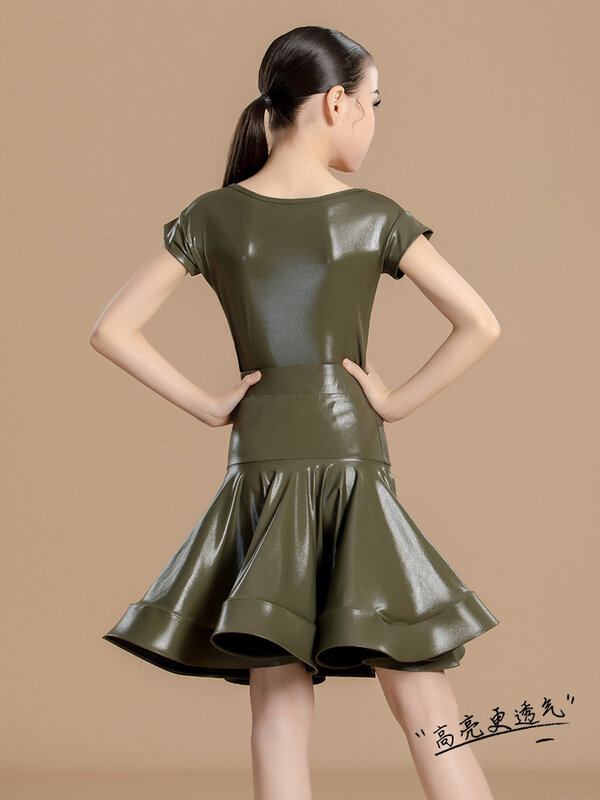 Женское платье для латиноамериканских танцев, блестящее кожаное платье с разрезом и юбкой, модель DN17901
