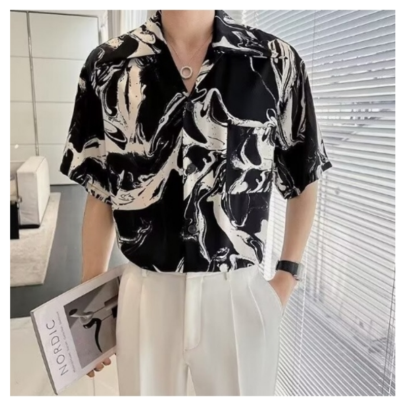 Camisa holgada de manga corta para hombre, camisa informal con cuello cubano, estilo Harajuku, ideal para la playa, verano, novedad de 2024, E0030