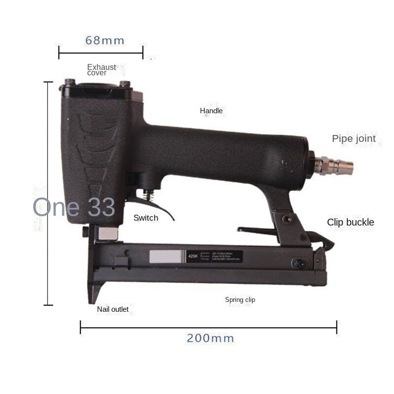 Pistola de clavos neumática para carpintería, grapadora de corona estrecha de tubo de aluminio especial de ratán tejido de hierro, 425K, nueva