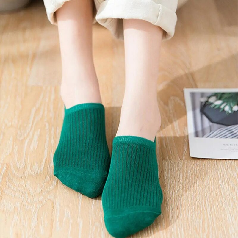 Slip-resistant Boat Shoe Socks Women's Low-cut Anti-skid Cotton Boat Socks with Silicone Elastic Solid Color Soft for Four